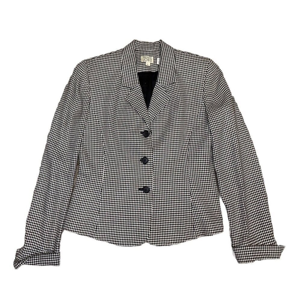 ANN TAYLOR LOFT Vintage Blazer Jacket USA Made Lattice Diamond Print Sz 8 Office
